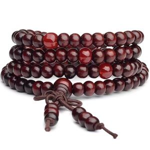 Sandalwood Mala Bead Bracelet Wood Beaded Yoga Meditation Boho Stylish Red Black